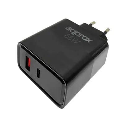 APPROX Telefontöltő - USB Type-C, USB-A port, 65W gyorstöltő + 1m USB Type-C kábel, Fekete – 2. kép