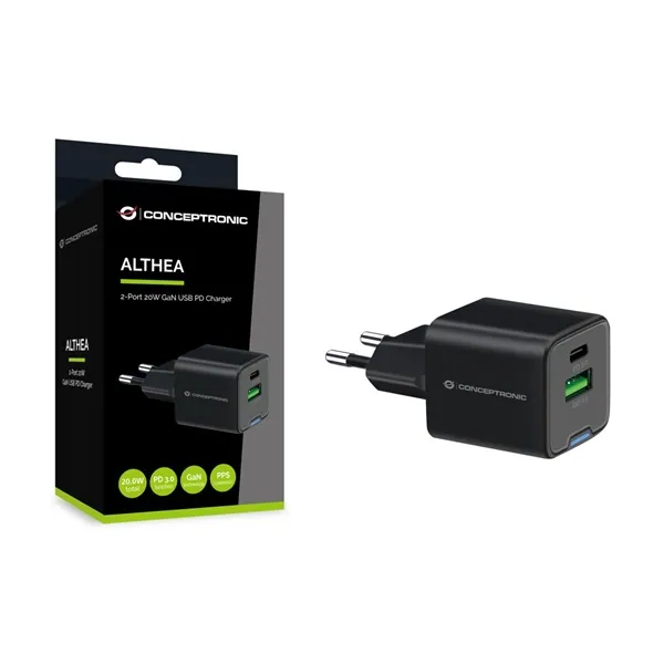 Conceptronic telefon töltő adapter - ALTHEA15B (USB-C+USB-A, 20W, fekete) – 4. kép