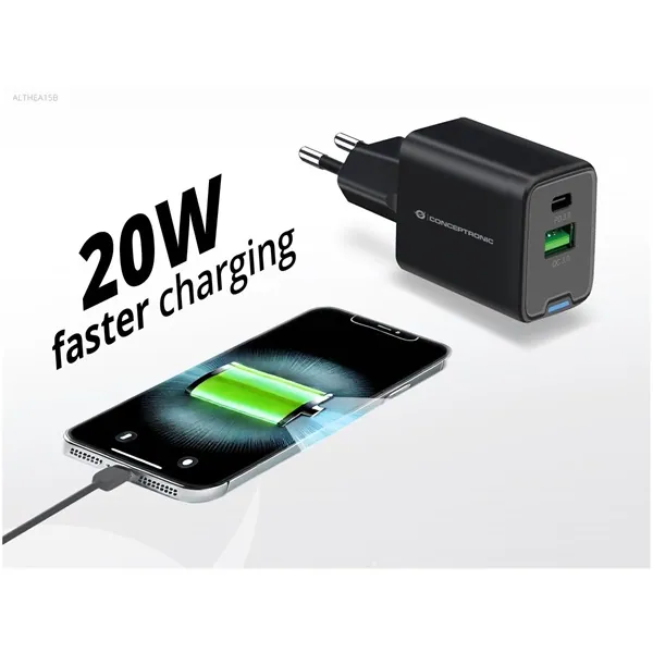 Conceptronic telefon töltő adapter - ALTHEA15B (USB-C+USB-A, 20W, fekete) – 7. kép