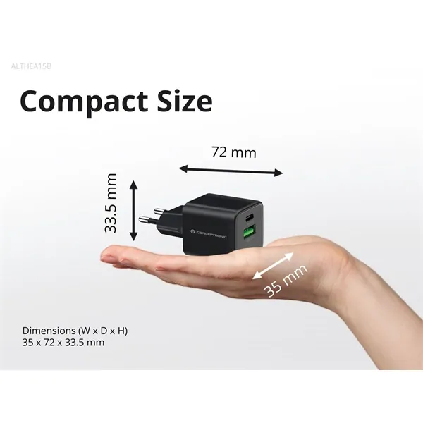 Conceptronic telefon töltő adapter - ALTHEA15B (USB-C+USB-A, 20W, fekete) – 8. kép