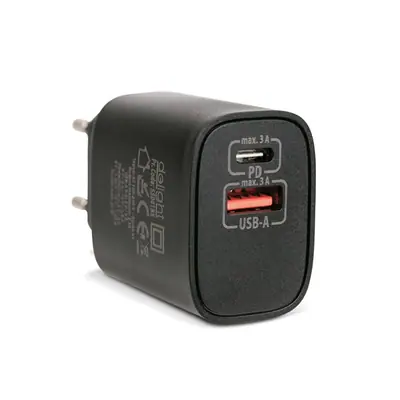 Delight Telefon töltő  - 1db Type-C + 1db USB PD20W gyorstöltéssel, Fekete