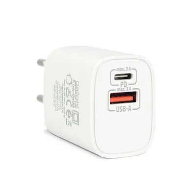 Delight Telefon töltő - 1db Type-C + 1db USB PD20W gyorstöltéssel, Fehér