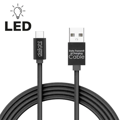 Delight USB Type-C Adatkábel LED 1m Black