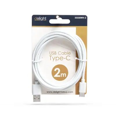 Delight kábel - USB-C töltőkábel (USB-C apa be-/kimenet; 2m, fehér) – 2. kép