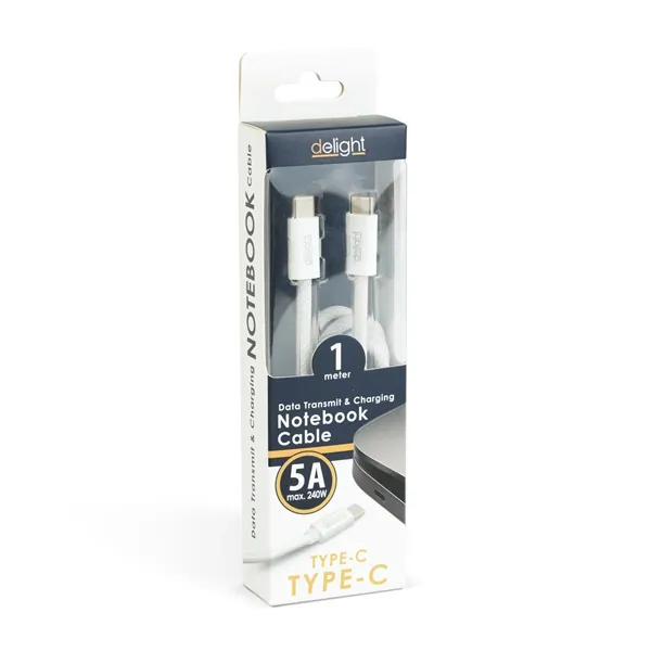 Delight kábel - Type-C - Type-C töltőkábel - adatkábel 5 A - 240 W, 1m, fehér