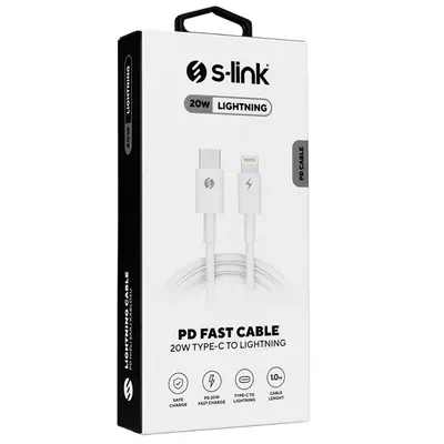 S-Link kábel - SL-C120 (2A, 20W, Gyorstöltés, Type-C to Lightning, adat+töltőkábel, fehér, 1m) – 2. kép