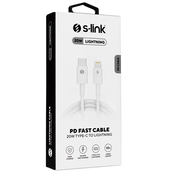 S-Link kábel - SL-C120 (2A, 20W, Gyorstöltés, Type-C to Lightning, adat+töltőkábel, fehér, 1m) – 2. kép