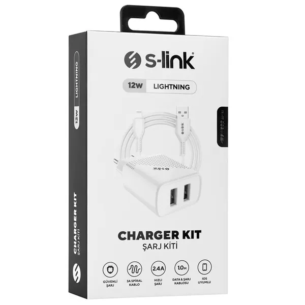 S-Link Hálózati töltő - SL-EC50L (2db USB, 5V/3A, 12W, Gyorstöltés, Lightning, 100cm adat+töltőkábel, fehér) – 7. kép