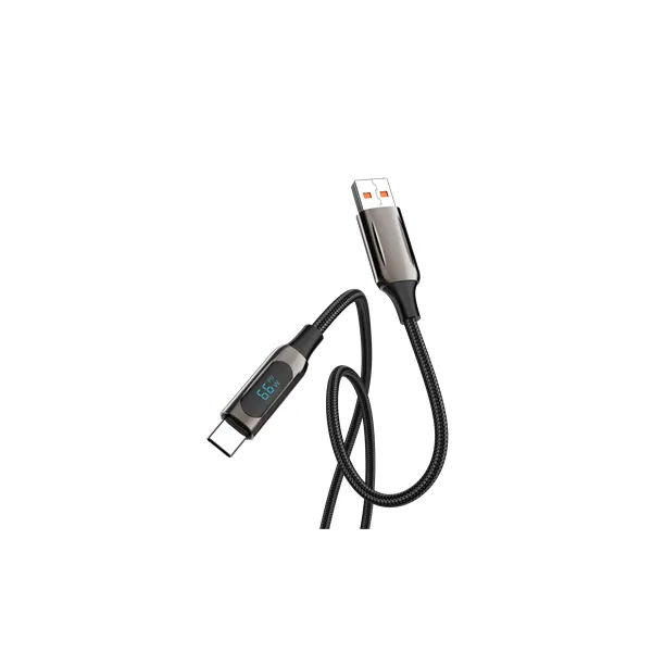 S-Link kábel - UC-066 (LED kijelző, 66W, Gyorstöltés, Type-C, 100cm adat+töltőkábel, fekete, fonott) – 2. kép