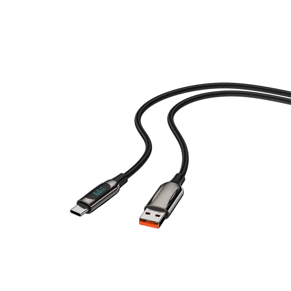 S-Link kábel - UC-066 (LED kijelző, 66W, Gyorstöltés, Type-C, 100cm adat+töltőkábel, fekete, fonott) – 3. kép