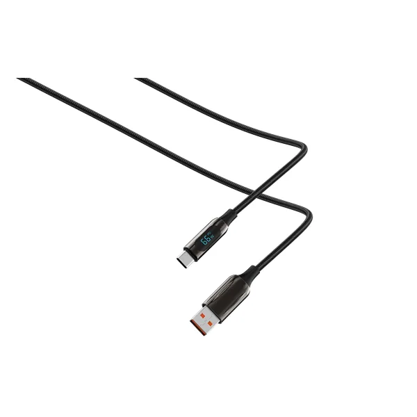 S-Link kábel - UC-066 (LED kijelző, 66W, Gyorstöltés, Type-C, 100cm adat+töltőkábel, fekete, fonott) – 4. kép