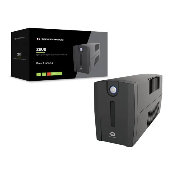 Conceptronic Szünetmentes 1000VA - ZEUS07E (4x IEC C13, line-interaktív, RJ45 vonalvédelem, HID USB, fekete) – 5. kép