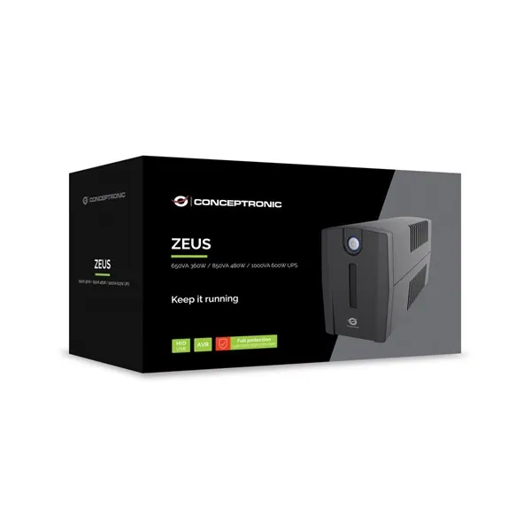 Conceptronic Szünetmentes 1000VA - ZEUS07E (4x IEC C13, line-interaktív, RJ45 vonalvédelem, HID USB, fekete) – 6. kép