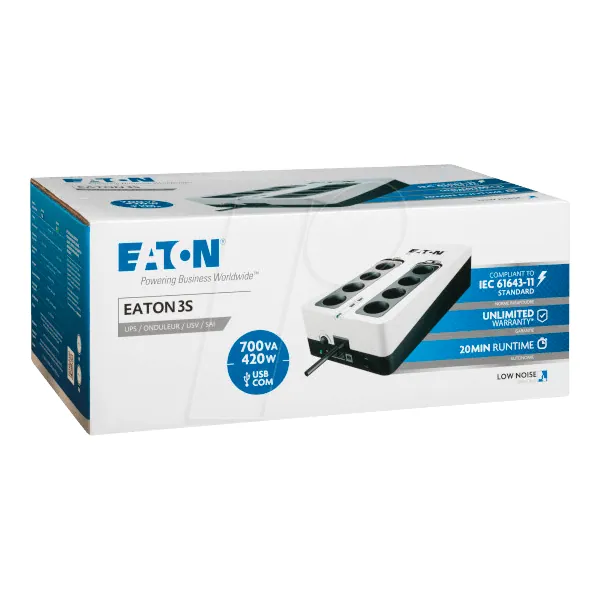 EATON szünetmentes 700VA - 3S700D (8 Schuko kimenet, Standby, USB, vonal védelem, szoftver) – 2. kép