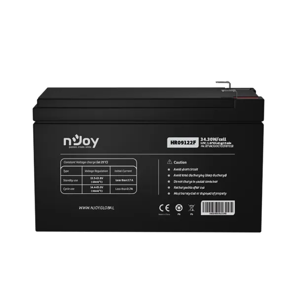 NJOY Szünetmentes akkumulátor - HR09122F (12V/9Ah, High Rate Discharge, Long-life, T2/F2, zárt, gondozás mentes, AGM)
