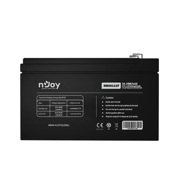 NJOY Szünetmentes akkumulátor - HR09122F (12V/9Ah, High Rate Discharge, Long-life, T2/F2, zárt, gondozás mentes, AGM) – 2. kép