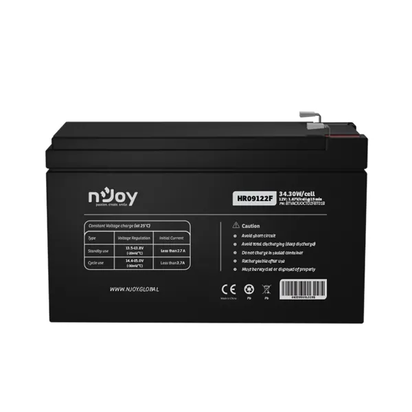 NJOY Szünetmentes akkumulátor - HR09122F (12V/9Ah, High Rate Discharge, Long-life, T2/F2, zárt, gondozás mentes, AGM) – 4. kép