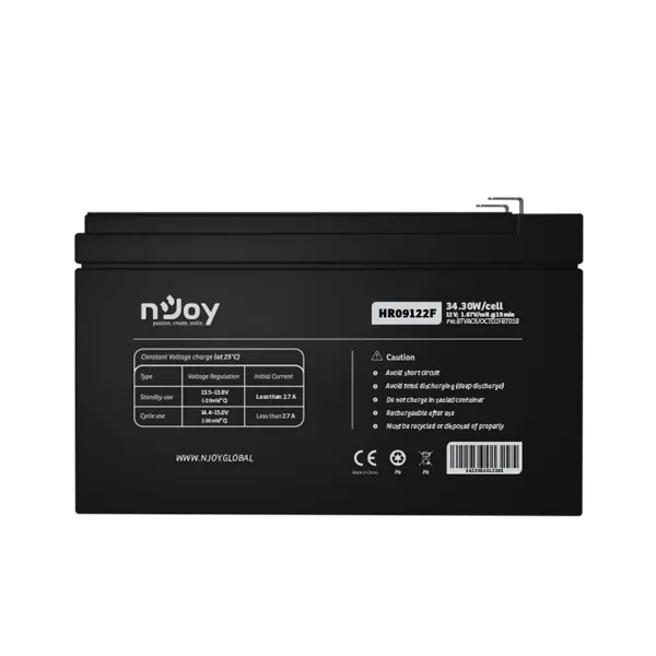 NJOY Szünetmentes akkumulátor - HR09122F (12V/9Ah, High Rate Discharge, Long-life, T2/F2, zárt, gondozás mentes, AGM) – 5. kép