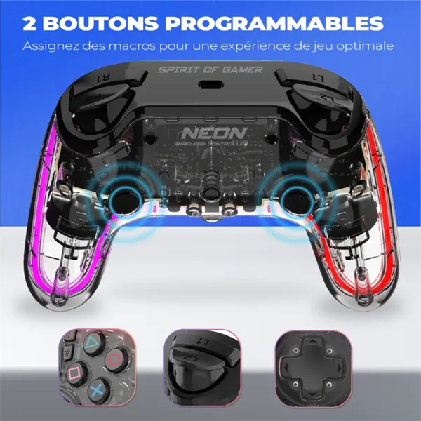 Spirit of Gamer Gamepad Vezeték Nélküli - NEON BT RGB (PC/PS3/PS4/iOS/Android, Bluetooth, RGB, átlátszó) – 7. kép