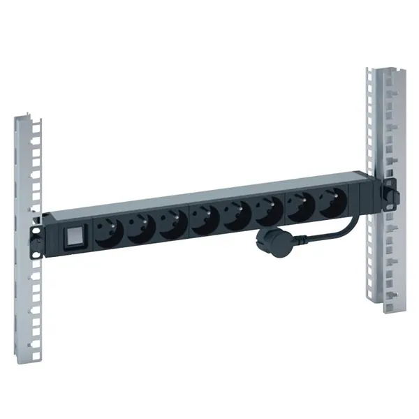 Legrand elosztó - (PDU), 19", 1U, állapotjelzős kapcsolóval, 8 aljzat, gyermekvédett, 3 méter