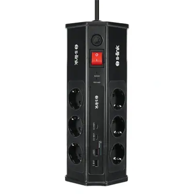 S-Link Túlfeszültségvédő - PRZ03 (3m, 630 Joule, 2xUSB-A, 2xType-C, 2.4A/5V, 6000V, 6db schuko)