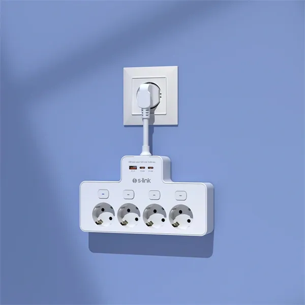 S-Link Túlfeszültségvédő - PRZ08 (15cm, 210 Joule, USB-A, 2xType-C, 16A, 3.4A/5V, 3680W, 4db schuko, fehér) – 5. kép