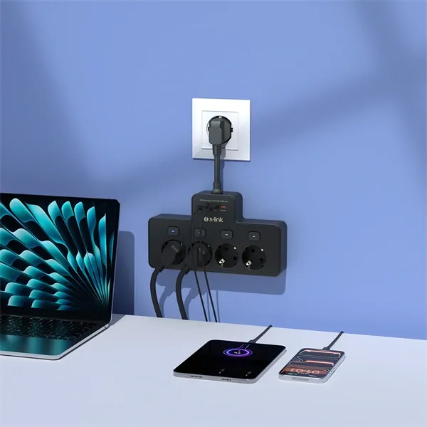 S-Link Túlfeszültségvédő - PRZ08 (15cm, 210 Joule, USB-A, 2xType-C, 16A, 3.4A/5V, 3680W, 4db schuko, fekete) – 3. kép