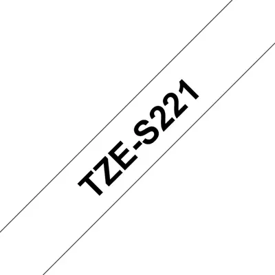 BROTHER szalag TZe-S221, Fehér alapon Fekete, Erős tapadású, 9mm 0.35", 8 méter