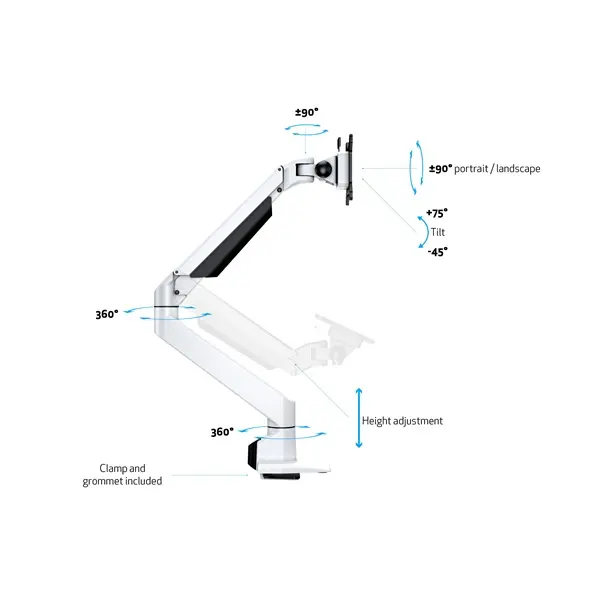 MULTIBRACKETS Asztali konzol, M VESA Gas Lift Arm Single White (15-34", max.VESA: 100x100 mm, 10 kg) – 7. kép