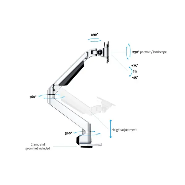 MULTIBRACKETS Asztali konzol, M VESA Gas Lift Arm Single Silver (15-34", max.VESA: 100x100 mm, 10 kg) – 7. kép