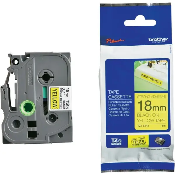 BROTHER szalag TZe-S641, Sárga alapon Fekete, Erős tapadású, 18mm 0.7", 8 méter – 2. kép