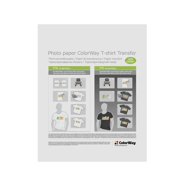 COLORWAY Fotópapír, pólóra vasalható (ART T-shirt transfer, white), 120 g/m2, A4, 5 lap – 3. kép