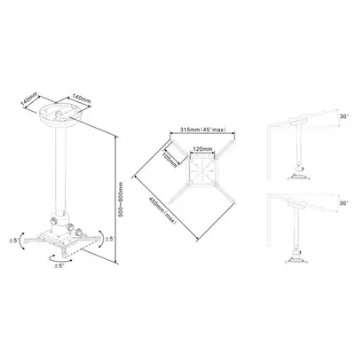 MULTIBRACKETS Mennyezeti konzol, M Universal Projector Ceiling Mount 500-800 with Finetune (20 kg) – 2. kép