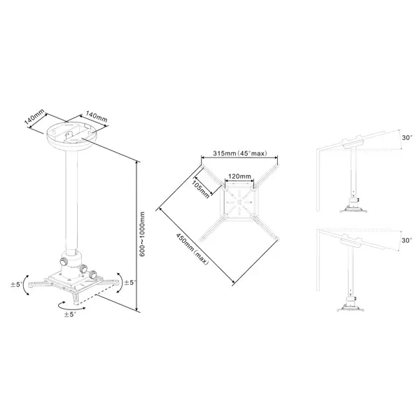 MULTIBRACKETS Mennyezeti konzol, M Universal Projector Ceiling mount 600-1000 with Fine tune – 5. kép