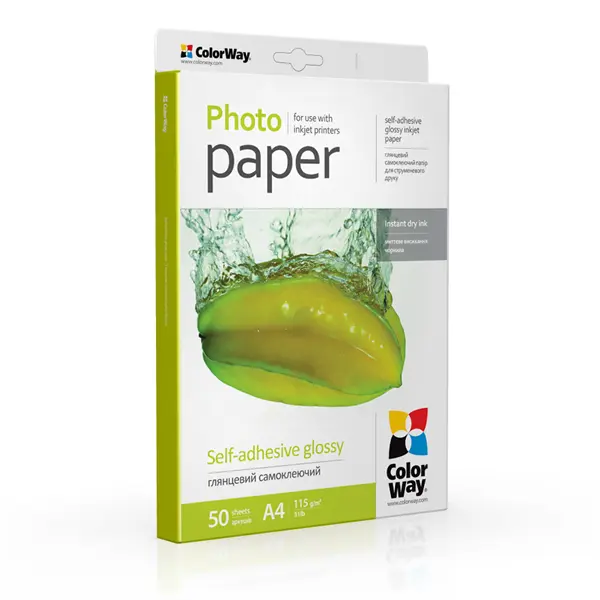 COLORWAY Fotópapír, fényes öntapadó (glossy self-adhesive), 115 - 80g/m2, A4, 50 lap