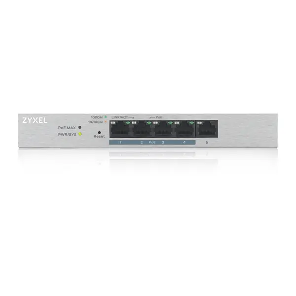 ZYXEL Switch 5x1000Mbps (4xPOE+), Fémházas Asztali, GS1200-5HPV2-EU0101F – 2. kép