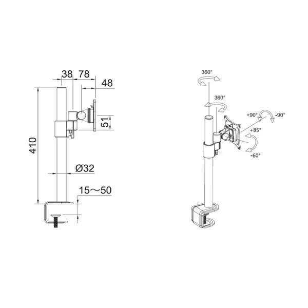 MULTIBRACKETS Asztali konzol, M VESA Deskmount Officeline Single White (for LCD display, 15-30", max.VESA: 100x100mm) – 6. kép