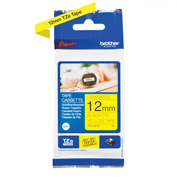 BROTHER szalag TZE631S, Fekete alapon sárga színű, 12 mm széles, 4m – 2. kép