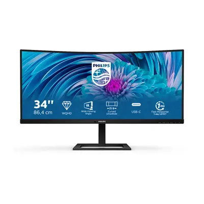 PHILIPS Ívelt VA monitor 34" 346E2CUAE, 3440x1440, 21:9, 350cd/m2, 1ms, 100Hz, USB-C/4xUSB/DisplayPort/HDMI, hangszóró