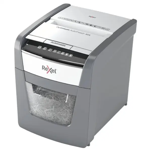 REXEL Iratmegsemmisítő, konfetti, 50 lap, "Optimum AutoFeed+ 50X"