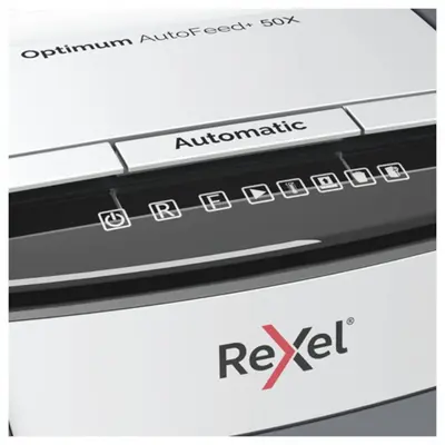 REXEL Iratmegsemmisítő, konfetti, 50 lap, "Optimum AutoFeed+ 50X" – 2. kép