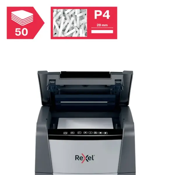 REXEL Iratmegsemmisítő, konfetti, 50 lap, "Optimum AutoFeed+ 50X" – 3. kép