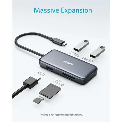 ANKER USB HUB, PowerExpend 5-in-1, USB-C Media Hub, 4K HDMI, 2xUSB3.0, SD/TF kártyaolvasóval - A8334HA1 – 2. kép