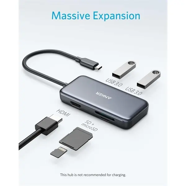 ANKER USB HUB, PowerExpend 5-in-1, USB-C Media Hub, 4K HDMI, 2xUSB3.0, SD/TF kártyaolvasóval - A8334HA1 – 2. kép