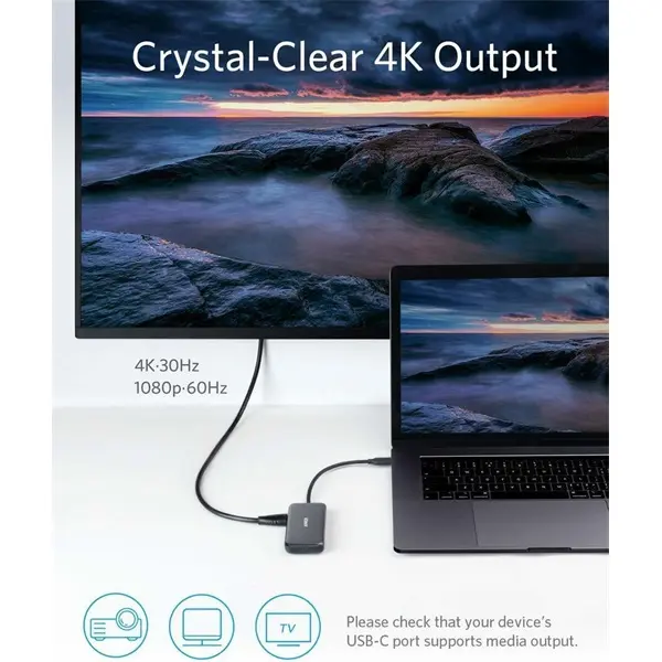 ANKER USB HUB, PowerExpend 5-in-1, USB-C Media Hub, 4K HDMI, 2xUSB3.0, SD/TF kártyaolvasóval - A8334HA1 – 4. kép