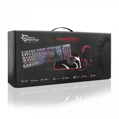 WHITE SHARK COMANCHE-3 gamer combo billetyűzet (magyar) + egér + fejhallgató + egérpad – 2. kép