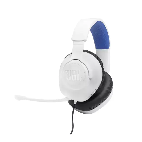 JBL Quantum 100P Console (Vezetékes, gaming fejhallgató levehető mikrofonnal), Fehér/Kék
