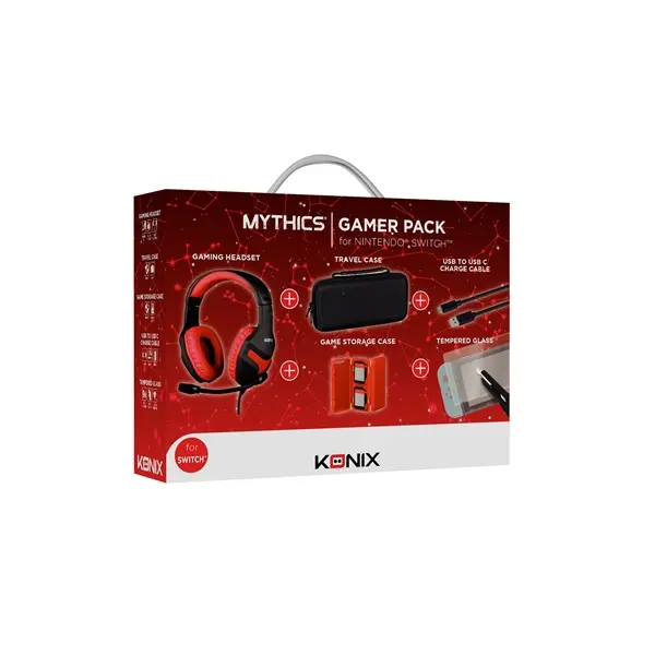 KONIX - MYTHICS Nintendo Switch Gamer csomag (Fejhallgató + Töltő kábel + Üvegfólia + Játék tartó + Táska) – 7. kép