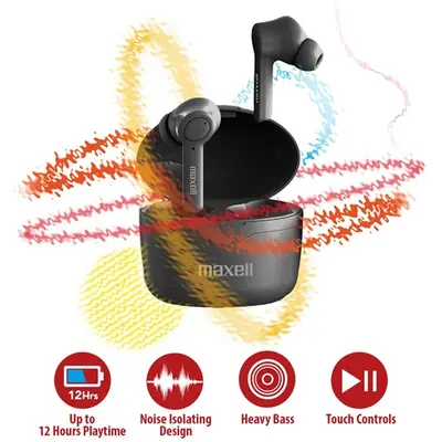 MAXELL TWS vezeték nélküli fülhallgató, SYNC UP, bluetooth 5.0, 3 óra lejétszási + 9óra újratöltéssel, fekete – 2. kép