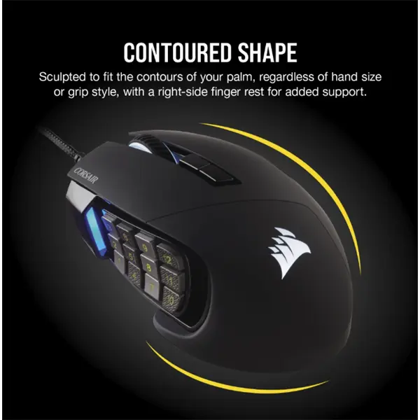 CORSAIR Vezetékes Egér Gaming, SCIMITAR RGB ELITE, 17 programozható gomb, RGB Világítás, 18000dpi, fekete – 5. kép
